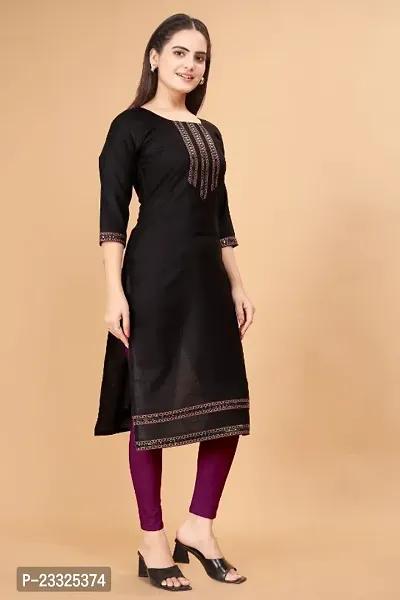 Women Cotton Blend Embroidery Straight Kurta For Women-thumb3