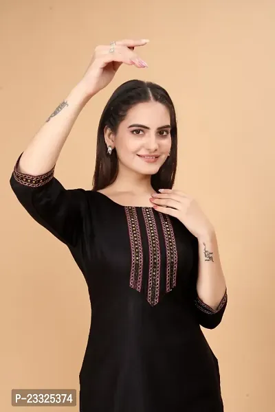 Women Cotton Blend Embroidery Straight Kurta For Women-thumb5