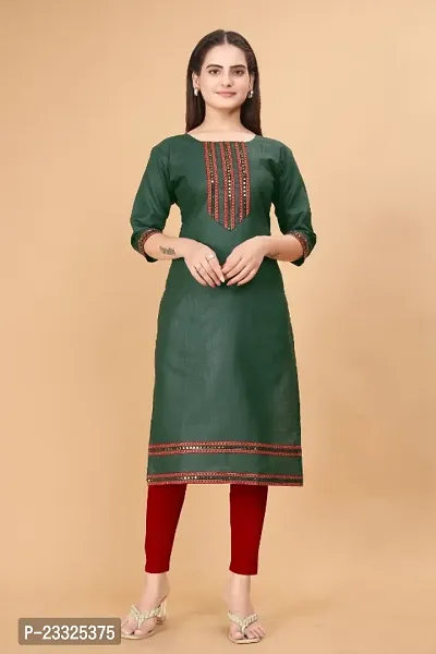 Stylish Green Cotton Blend Stitched Kurta For Women-thumb2