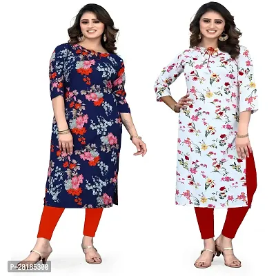 Multicoloured Crepe Printed Kurtas For Women Pack Of 2-thumb0