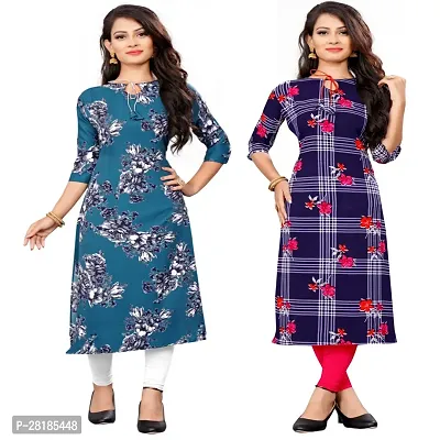 Multicoloured Crepe Printed Kurtas For Women Pack Of 2