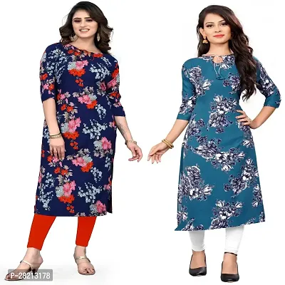 Multicoloured Crepe Printed Kurtas For Women Pack Of 2