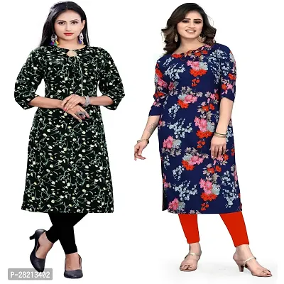 Multicoloured Crepe Printed Kurtas For Women Pack Of 2