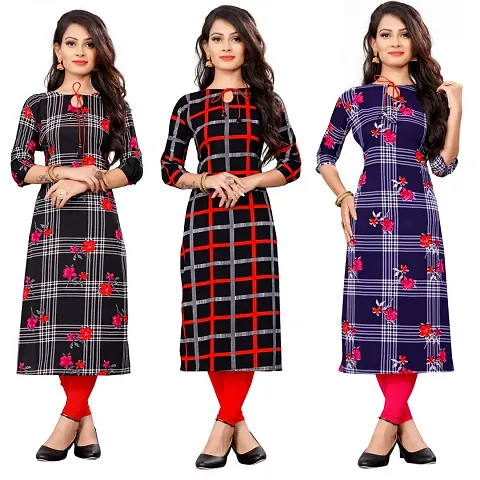 Stylish Crepe Printed Kurti - Pack of 3