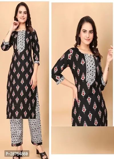 Women Cotton Blend Traditional Straight Printed Kurta and Pant Set-thumb0