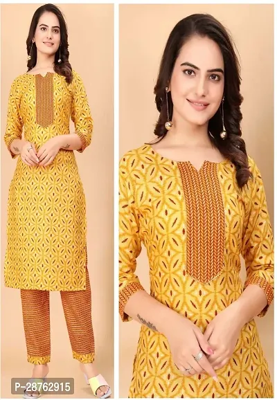 Women Cotton Blend Traditional Straight Printed Kurta and Pant Set