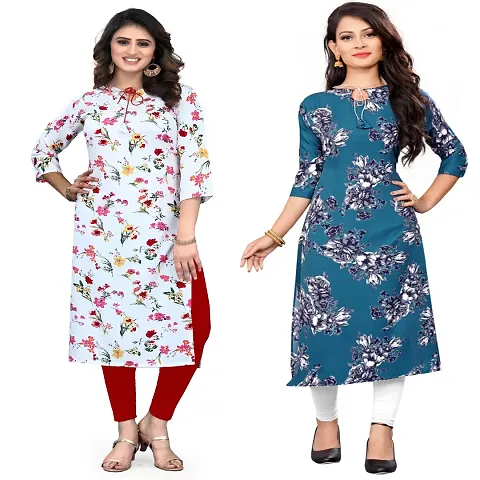 Stylish Crepe Straight Printed Kurta - Pack Of 2