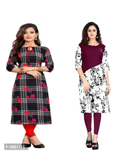 Ms Vhck Enterprise Women For Stylish Latest Printed Crepe A-Line Kurti Kurtis Kurta-thumb0