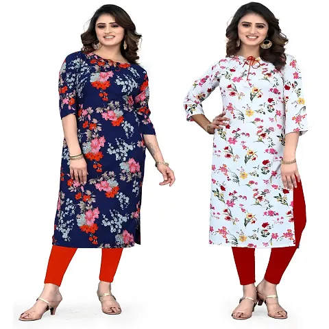 Stylish Prined Crepe A-line Kurti - Combo of 3