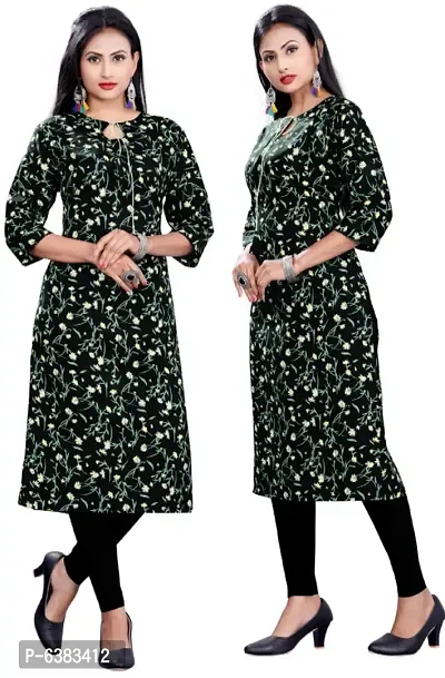 Women Printed Crepe Straight Kurti (Pack Of 2)-thumb0