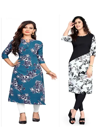 Stylish Crepe Printed Straight Kurtis - Pack Of 3