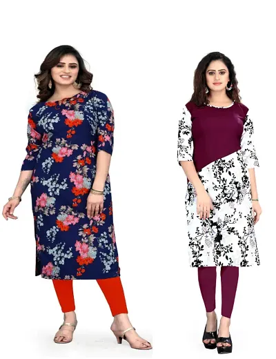 Women Printed Crepe Straight Kurti (Pack Of 3)