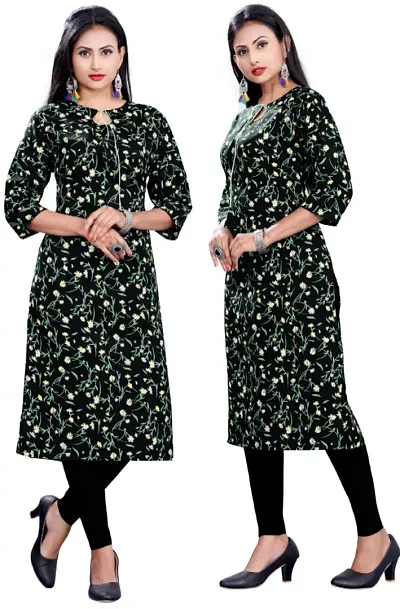 Women Printed Crepe Straight Kurti (Pack Of 2)