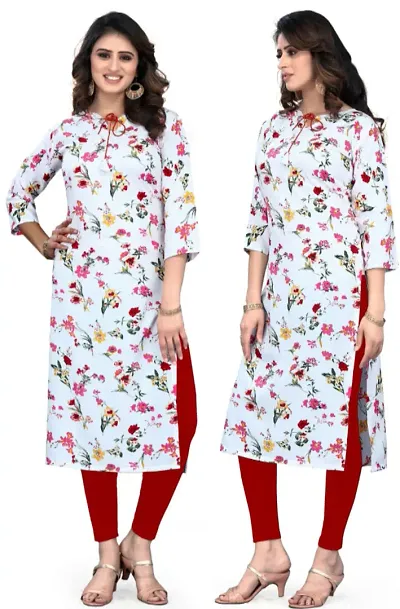 Women Printed Crepe Straight Kurti (Pack Of 2)