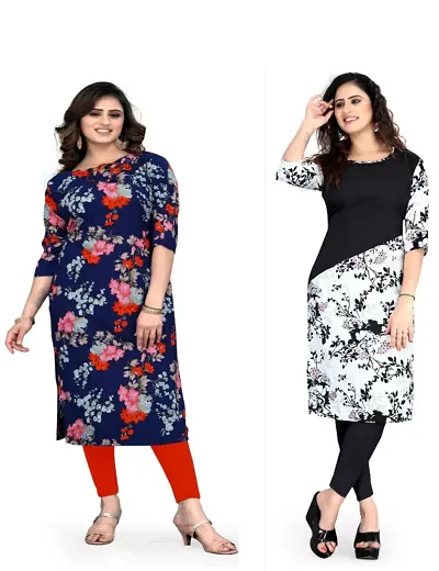 Stylish Crepe Printed Straight Kurtis - Pack Of 3