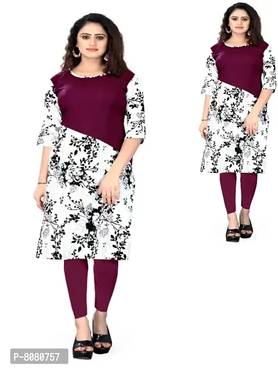 Ms Vhck Enterprise Women For Stylish Latest Printed Crepe A-Line Kurti Kurtis Kurta