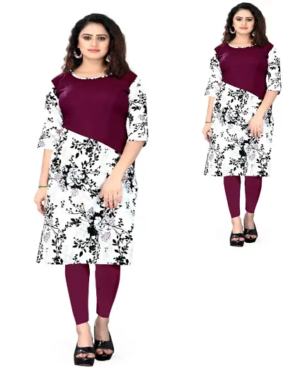 Stylish Crepe Printed A-Line Kurti - Combo of 2