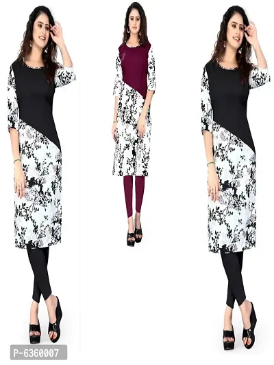 Women Printed Crepe Straight Kurti (Pack Of 3)