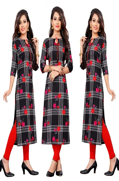 Women Printed Crepe Straight Kurti (Pack Of 2)