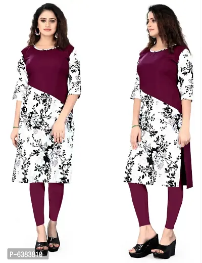 Women Printed Crepe Straight Kurti (Pack Of 2)