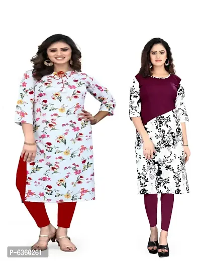 Women Printed Crepe Straight Kurti (Pack Of 3)