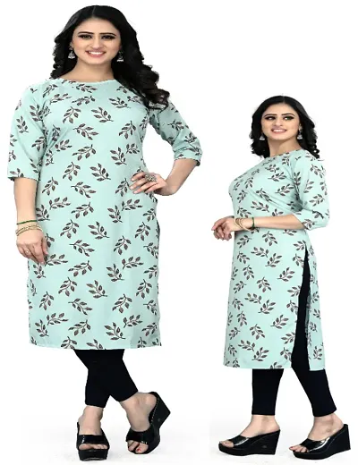 Women Printed Crepe Straight Kurti (Pack Of 2)