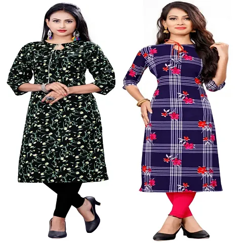 Women Printed Crepe Straight Kurti (Pack Of 3)