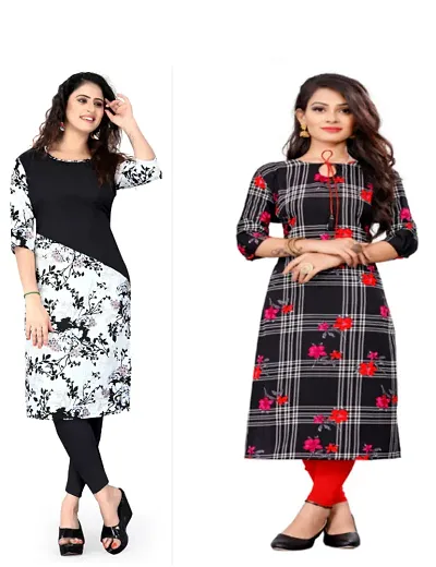 Women Printed Crepe Straight Kurti (Pack Of 3)