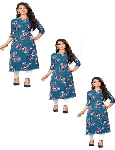 Women Printed Crepe Straight Kurti (Pack Of 2)