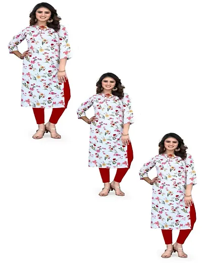 Combo Of 2 !!!! Straight Crepe Printed Kurtis