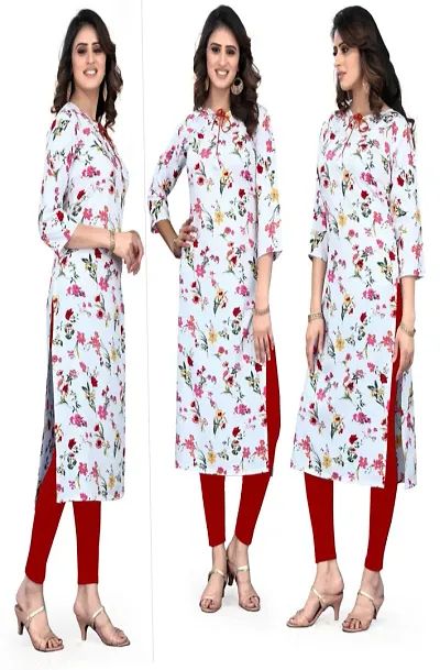 Stylish Latest Printed Crepe A-line Kurti with Bottom Set