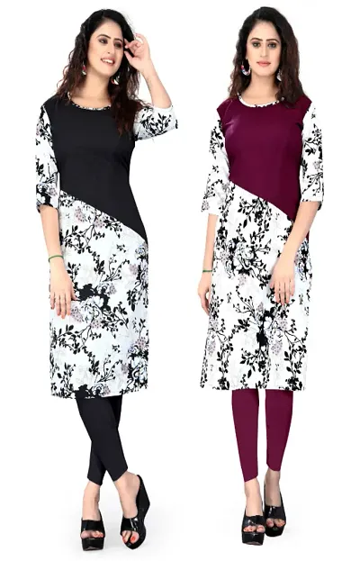 Women Printed Crepe Straight Kurti (Pack Of 3)