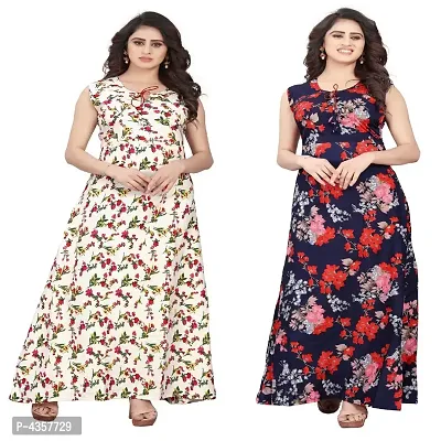 Regular Style Crepe Floral Print Gown - Pack OF 2-thumb0