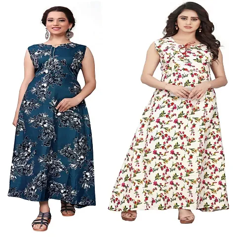 Regular Style Crepe Floral Print Gown - Pack OF 2