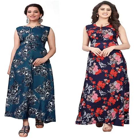 Plus Size!!! Floral Print Crepe Gown (Pack of 2)