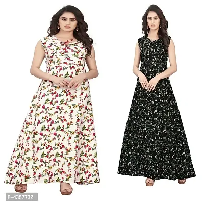 Regular Style Crepe Floral Print Gown - Pack OF 2