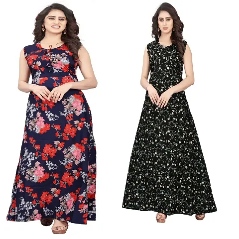 Plus Size!!! Floral Print Crepe Gown(Pack of 3)