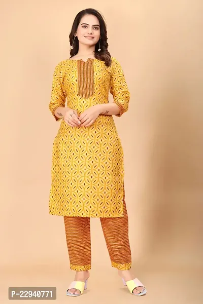 Women Cotton Blend Traditional Straight Printed Kurta and Pant Set-thumb5