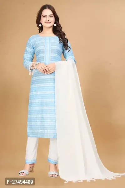 Fancy Cotton Kurta Bottom And Dupatta Set For Women-thumb3