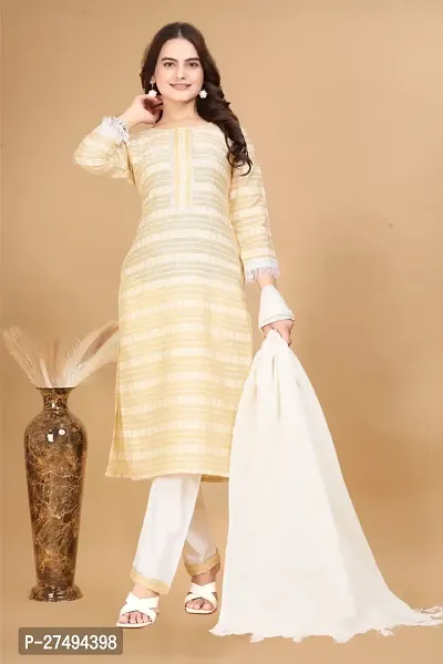 Fancy Cotton Kurta Bottom And Dupatta Set For Women