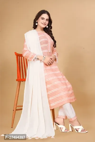 Fancy Cotton Kurta Bottom And Dupatta Set For Women-thumb0