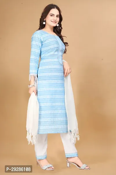 Stylish Cotton Striped Kurta Bottom and Dupatta Set for Women-thumb3