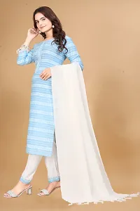 Stylish Cotton Striped Kurta Bottom and Dupatta Set for Women-thumb1