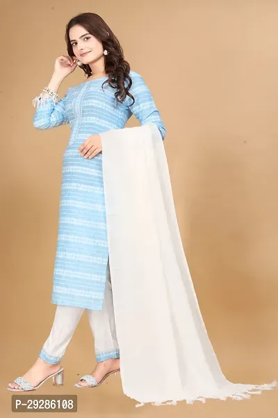 Stylish Cotton Striped Kurta Bottom and Dupatta Set for Women-thumb2