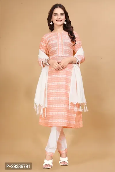 Stylish Cotton Striped Kurta Bottom and Dupatta Set for Women