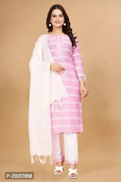 Stylish Cotton Striped Kurta Bottom and Dupatta Set for Women-thumb0