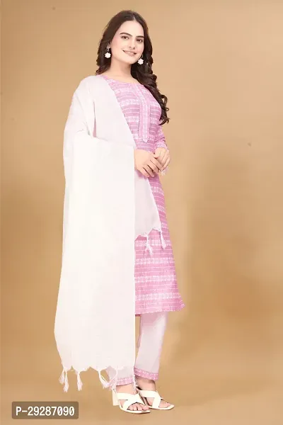 Stylish Cotton Striped Kurta Bottom and Dupatta Set for Women-thumb3