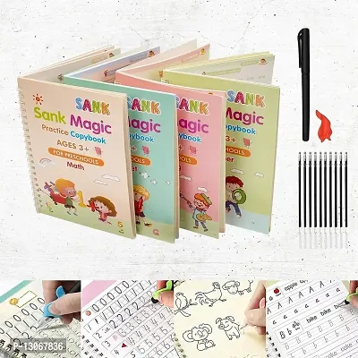 Sank Magic Practice Copybook For Preschool With Pen, Magic Calligraphy Copybook Set Practical Reusable Writing Tool Simple Hand Lettering (4 BOOK + 10 REFILL+ 1 Pen +1 Grip)-thumb2