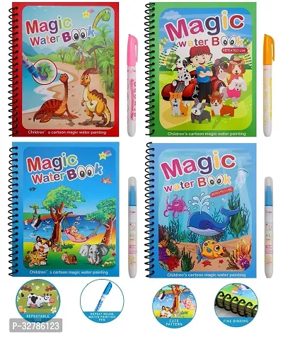 4 Magic Water Books with 4 Reusable Pens Interactive Fun Set-thumb0