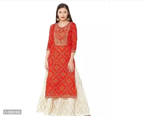 Trendy Straight Red Printed Rayon Kurta-thumb0